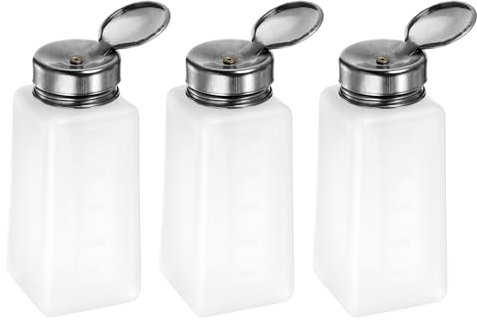 sourcing map 3pcs Solvent Alcohol Dispensers 250ml(8.5oz) Push Down Liquid Dispenser Pump with Sealing Stainless Steel Lid for Acetone Solution, White