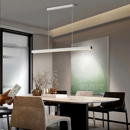 Linear led Esstisch Esszimmer Pendelleuchte dimmbar EsszimmerLampe moderne Acryl-Kronleuchter Wohnzimmer Küche Büro Hängelampe mit Fernbedienung Pendant Lampe (Weiß, L80cm 32W)