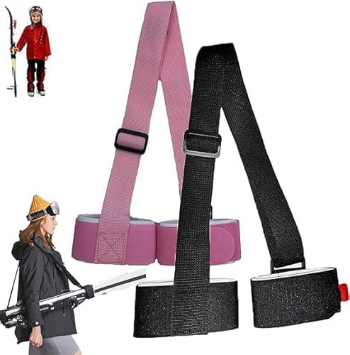ARTSIM Skimate - Skimate Courroies de Ski, Courroies de Transport de Ski, Courroies de Portage de Ski, Courroies de Fixation de Snowboard, Courroies d'épaule réglables (Noir + Rose)