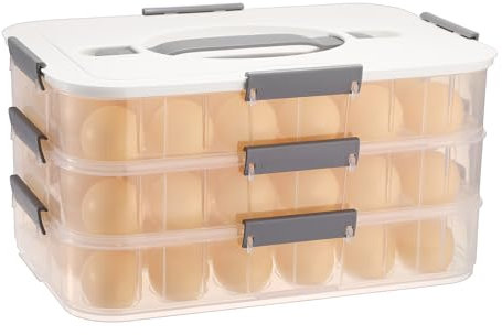 OGANAZI 3PCS Egg Holder Boxes With Lids & Handles, Baskets for Refrigerator (54 Eggs), Storage Container for Thanksgiving Party Home Kitchen Supplies, 31.5 * 21 * 16cm, White