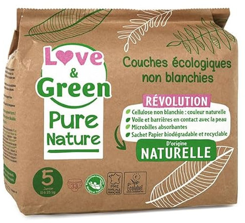 Love & Green Change Bébé Pure Nature Ökologische Windeln, Größe 5, 33 Stück