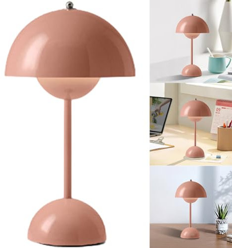 RuiDay Lampe Champignon LED à Chargement Sans Fil, Lampe de Chevet Réglable à 3 Modes de Luminosité, Décorative Rétro pour Chambre, Bureau et Restaurant (Rose)