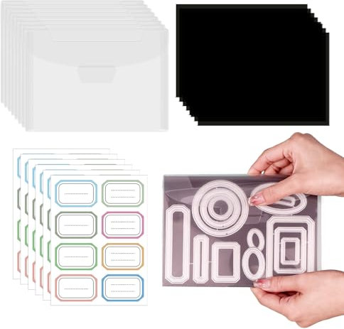 26 Stück/Set 10 Stempel und Stanzschablonen Aufbewahrungstasche und 17,5 x 12,7 cm 10 Gummi-Magnetbögen 6 Blatt Etiketten Aufkleber, Stanzformen-Aufbewahrungs-Set für Aufbewahrung