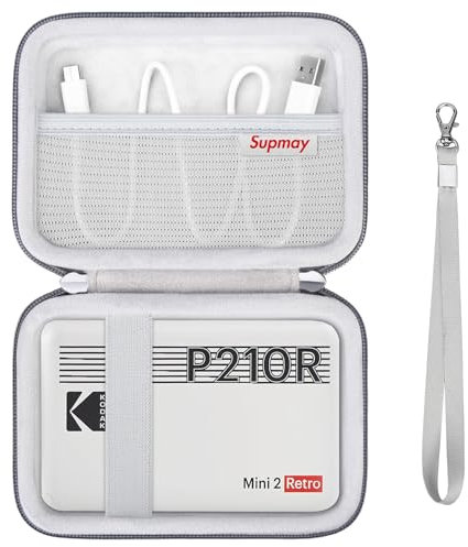 Supmay Harte Tragetasche für Kodak Mini 2 Retro 4PASS tragbaren Fotodrucker, Instant-Drucker Reisespeicherhalter mit Mesh-Tasche für USB-Kabel und anderes Zubehör, Grau