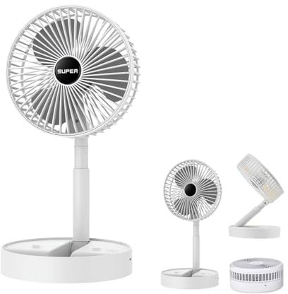 LUCKKY Telescopic Folding Fan, Teleskop-Faltventilator, Tragbarer USB wiederaufladbarer klappbarer Tischventilator, 3 Geschwindigkeiten Leise Oszillierender Ventilator, Mini-Kühlventilatoren (Weiß)