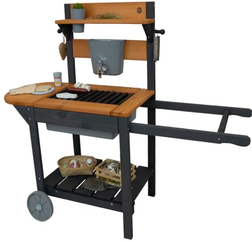 Meppi Matschküche Mobil anthrazit/Teak aus Holz - Outdoorküche/Grill