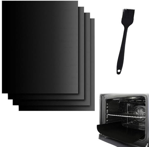 BBQ Grillmatte, 4 stück Grillmatten 40x33CM, Grillmatte für Gasgrill, Backpapier Wiederverwendbar, für Holzkohlegrill, Elektronischen Grill, Backofen, PFOA-Frei über