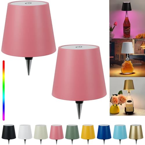 Pridola Wireless Bottle Lamp Shade - LED Rechargeable 3 Color Stepless Dimming - Touch Liquor Bottle Lamp Kit - Outdoor Table Lamp - Bar Lamp - Wine Bottle Lamp(2Pcs-Pink)