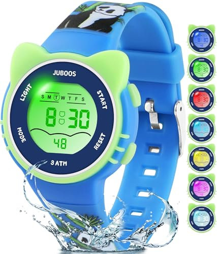 Juboos Reloj Digital para Niños Niña,Luz Intermitente LED de 7 Colores Reloj de Pulsera Niña Multifunción con Pantalla Impermeable para.Reloj Deportivo Digital para Niños,3 a 15 (Azul Marino)