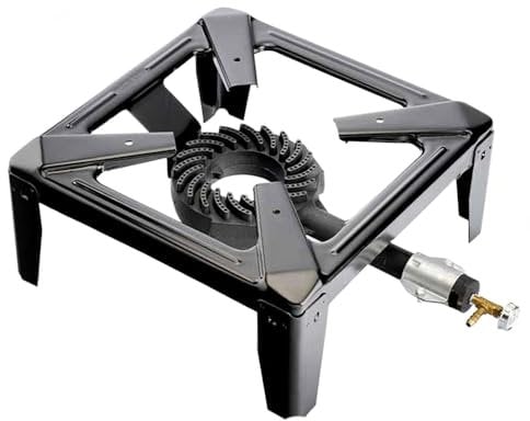 Paluplus Fornello a Gas in Ghisa e Acciaio con 4 Piedi, Misura 40x40x19 cm, Bruciatore da 170 mm, Regolatore di Fiamma, Fornellino per Campeggio, Picnic, Potenza 8,5Kw -DRAG230