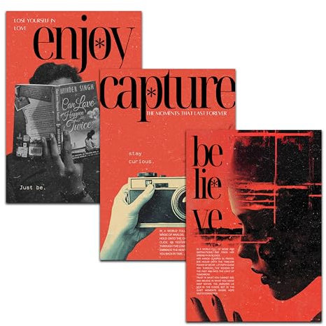 WBdesignz RedBlack Poster (30x40 cm) - Rote Poster Vintage modern Enjoy Capture Believe Liebe und Leben Geschenkidee Deko