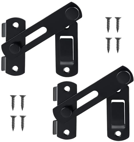 2 Pcs Black Door Latch, Door Lock with 8 Screws, 180 Degree Stainless Steel Gate Bolt Door Latches for Internal Doors Wooden Gates Garden Bathroom Outdoor Garage Window