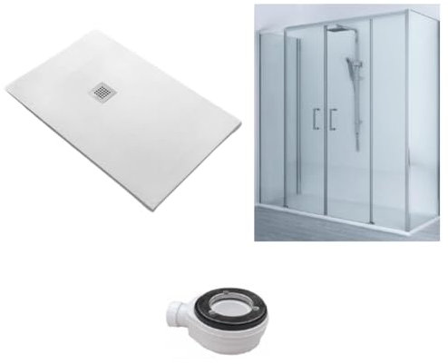Receveur de douche 70 x 160 cm extra fin blanc + cabine de douche 70 x 160 cm, hauteur 200 cm, avec un cristal fixe et ouverture centrale à 4 cristaux