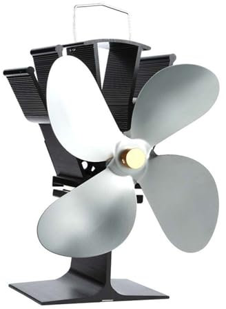 Kaminventilator Lüfter mit 4 Blätter, Wärmezirkulation Kaminofen Ventilator, Ohne Strom Ofenventilator für Holzofen Kaminofen (Grau)