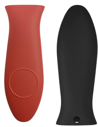 Fkereg 2 Pack Silicone Handle for Cast Iron Skillet, Non Slip Rubber Pan Handle Covers, Heat Resistant Hot Handle Holder Sleeve Grip Potholder for Pots and Pans, Kitchen Cookware (Black & Red)