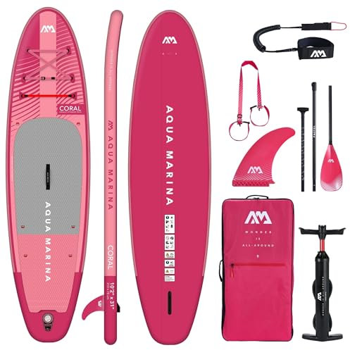 Aqua Marina Stand Up Paddle Coral 310x78cm – aufblasbares SUP Board mit Komplett-Set – inkl. Paddel, Pumpe, Rucksack & Finne – leicht, stabil & vielseitig