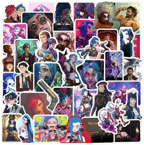 50 adesivi arcani impermeabili in vinile anime adesivi per adulti Vi Jinx adesivi arcane decalcomanie fantastiche per bottiglie d'acqua laptop custodie per telefoni adesivi skateboard merch arcane