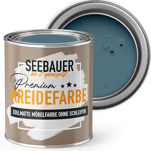 SEEBAUER diy Kreidefarbe für Möbel Blau 750ml für Innen (No. 800 Baltic Sea) Möbelfarbe ohne Schleifen - Holzfarbe extra matt - Holzlack, Möbellack hohe Deckkraft