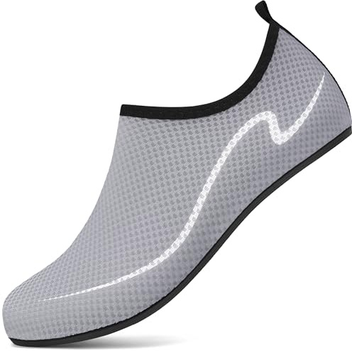 gitzing Water Beach Swim Shoes Women Quick Dry Sea Shoes Men Breathable Aqua Lightweight Barefoot for Surfing Running Driving Pool Yoga, Grey 6.5 UK/40 EU