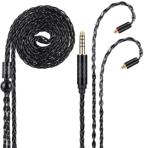 Alphatec 4,4-mm-auf-MMCX-IEM-Kabel, versilbertes 8-adriges OCC-Ohrhörerkabel, ultraweiches HiFi-Kopfhörerkabel, In-Ear-Monitorkabel (1,3 m, schwarz)