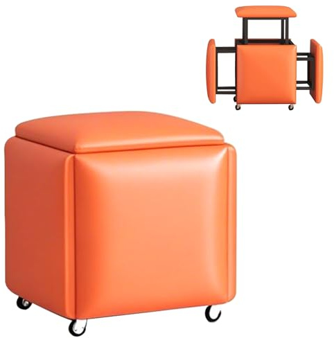 Générique Fauteuil Cube empilable 5 en 1, tabourets canapé Multifonctionnel empilable avec roulettes pivotantes, Repose-Pieds en Cuir pour Chambre à Coucher, Salle à Manger et Salon (Orange)