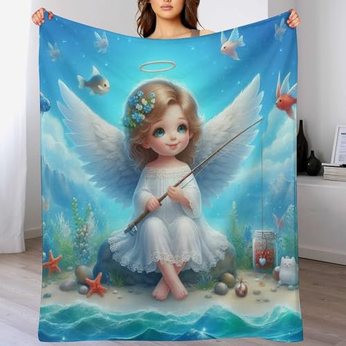 LLXXHH Decke Fisching Angel Decken Tagesdecke - Weiche Flannel Decke Sofadecke - Wohndecke Sofaüberwurf Bettüberwurf 130×150cm