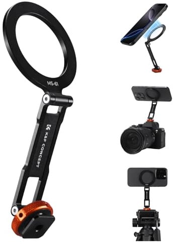 K&F CONCEPT Magnetic Metal Phone Mount with Cold Shoe Mount, Adjustable Rotatable Phone Holder Adapter Compatible with iPhone 17/16/15/14 Serie, Camera Monitoring, Tripods, Stabilizers