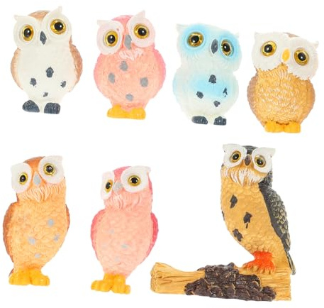 Uonlytech 7 Stück Teiliges Eulen Figuren Resin Kleine Eulen Desktop Skulpturen für Garten Landschaft Deko Wohnzimmer Tisch Ornamente Geschenk