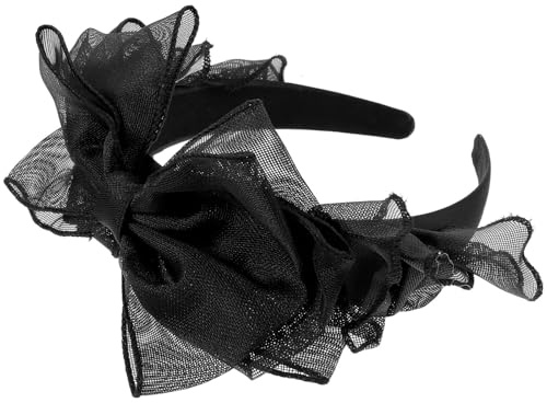 VICASKY Spitzenhaarband Mit Großer Schleife Breites Retro Stirnband Aus Schwarzem Mesh Leichter Haarschmuck Für Damen Und Mädchen Fest Sitzender Kopfschmuck Für Party Und Cosplay