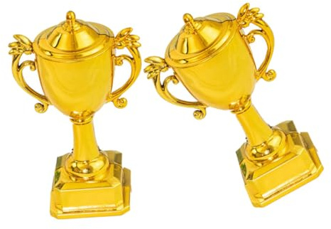 BESPORTBLE Mini Coppe D’oro in Plastica per Decorazione Torte, 2 Pezzi Trofei Decorativi per Feste, Premi per Shower e Tornei Sportivi