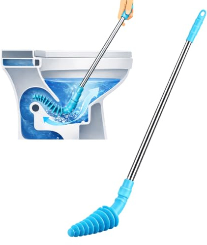 Toilet Plunger, Toilet Unblocker, Clog Remover Tool with Flexible Silicone Head, 44cm Stainless Steel Handle, Drain Cleaner Plunger for Toilet Blockages, U-Bends and Pipes