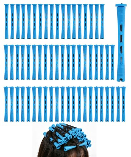 60 Stück 8.2cm, 0,35 Zoll, Dauerwellen Wickler Set Komplett, Kleine Lockenwickler für Dauerwelle, für Kurze Haare, Mini Lockenwickler für Natürliche Haare, Stylingtool für Hause und Salon, Blau