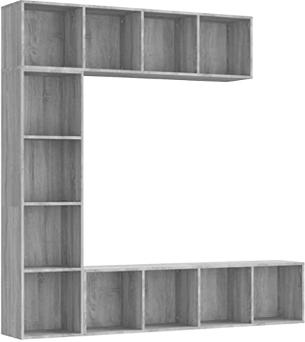 YUTAASU Set di 3 librerie/mobile TV grigio Sonoma, 180 x 30 x 180 cm, libreria con mobile TV e mobile da parete, set con 12 scomparti per una pratica soluzione di archiviazione