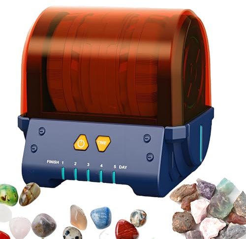 Rock Tumbler Machine, Electric Stone Polishing Kit with Partition Cover & Glue Polishing Barrel, 5 Day Timer Buttons, Hide Wheel, for DIY Crystals and Gemstones