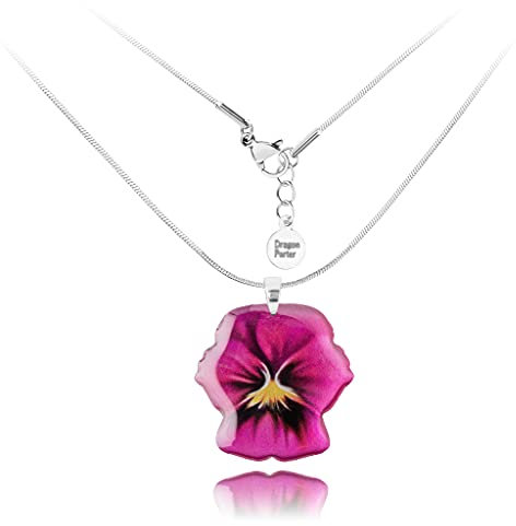 Collar Cadena con Colgante Hermoso Pequeño Colección de Jardín; Regalo Amistad Joyería Día San Valentín para Mujer (Estilo 14 - Flor Fucsia)