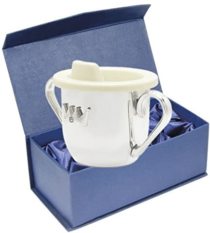 SILBERKANNE Kinder Trinkbecher Krone mit Kristall 11,5x7,5x7cm 2 Henkel Premium Silber Plated edel versilbert in Top Verarbeitung