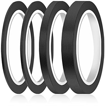 AIEX 4 Rotoli Nastro Fine Line, 3/6/12,6mm Nastro per Mascheratura Modellismo Nastro Adesivo Carta Nastro per Pittori per Auto Artigianato e Arti Fai da Te Decorazione Scuola Ufficio (Nero)
