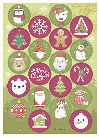 Dekora - Essbare Cupcake Topper | Back Dekoration Weihnachten für Muffins, Cupcakes und andere Süßigkeiten | Packung mit 20 Mini Oblaten