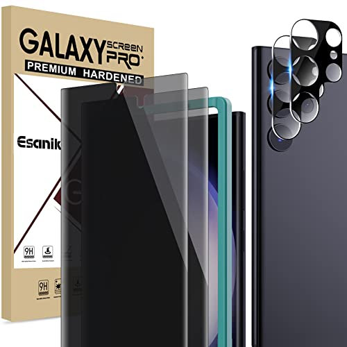 Esanik Sichtschutz für Samsung Galaxy S23 Ultra 6,8 (2+2 Stück), 2x PET Sichtschutzfolie (Nicht-Glas) + 2x Kameraschutz, Anti-Spy Privacy Schutzfolie Folie