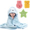 HoaaiGo Baby Badetücher mit 3 Badeschwämme, Weich Baby Badehandtuch Kind Kapuzenhandtuch Super Saugfähiges, Baby Waschlappen Handtücher mit Süßen Ohren für Neugeborene/Kleinkinder 0-3 Jahre (Welpe)