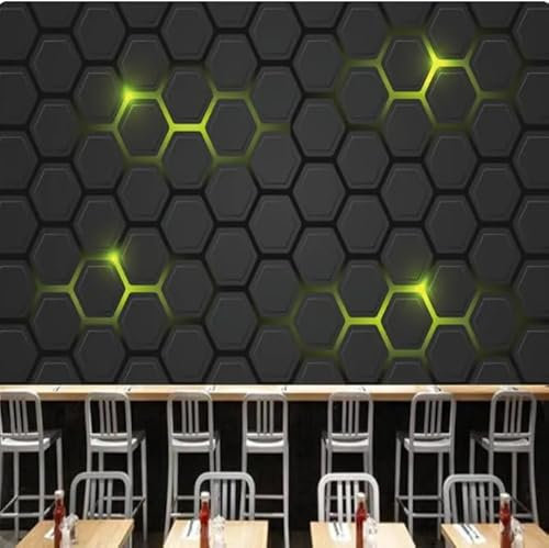 MOBYAT 3D Wallpaper Hexagonal Green Backlight Mural Wallpapers for Company Cafe Gaming Hall Decor Wall Paper,3D,150x105cm