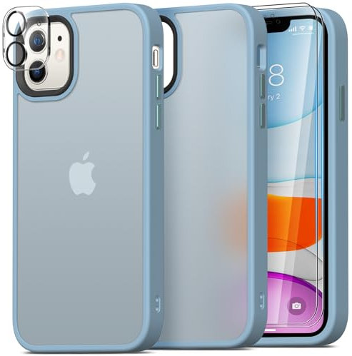 Mootobo für iPhone 11 Hülle, 4 in 1 Handyhülle für iPhone 11 Case mit 2 Schutzfolie + Kameraschutz, Stoßfest Militärstandard Schutzhülle Cover Mattierte Durchscheinende Rückseite 6.1''-Blau