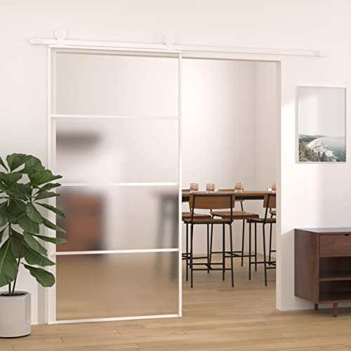 Homgoday Puerta corredera ESG Vidrio y Aluminio Blanca 102,5x205 cm Puerta Corredera Puerta Corredera de Cristal Sin Obra Puerta Corrediza Moderna para Sala de Estar Esmerilado