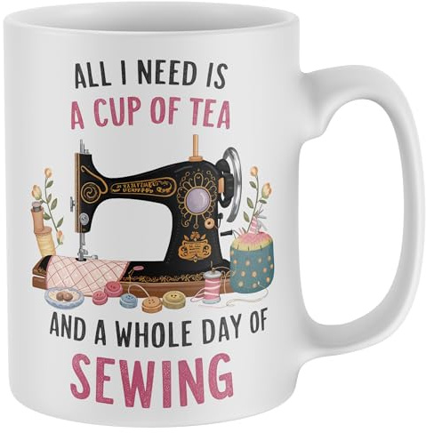 Purple Print House All I Need Is A Cup Of Tea Mug Nanny Grandma Sewing Machine Needle Coffee Cup Gift