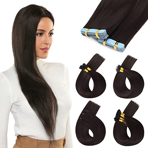 Yamel Training Hair, Glue Tape Hair Extensions Chocolate Brown Straight 16 Inch 100g Synthetic Hair Extensions for Training