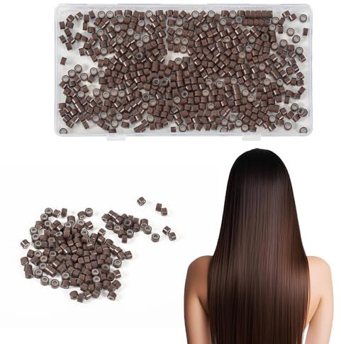1000pcs 5.0mm Silicone Lined Nano Rings For Nano Beads Hair Extensions Nano Hair Extensions Micro Beads Micro Rings Nano Ring Tool (Light Brown)