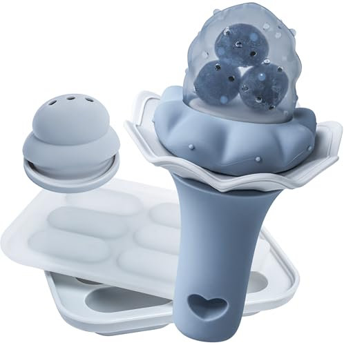 Moonkie Fruchtsauger Baby mit Gefrierschrank Tablett, BPA-Frei Silikon Fruchtschnuller mit Zwei Größen Beutel, 4 Monate+ Zahnungshilfe, Geschenk zur Babyparty, 1 Stück(Marineblau)