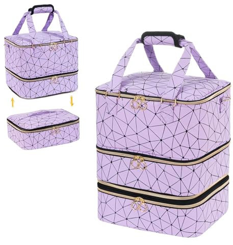 Grande borsa organizer per smalti, contiene 84 flaconi (15 ml/0,5 fl.oz) e lampada per unghie, custodia per il trasporto di smalti, kit per unghie strumenti per manicure (Violetta)