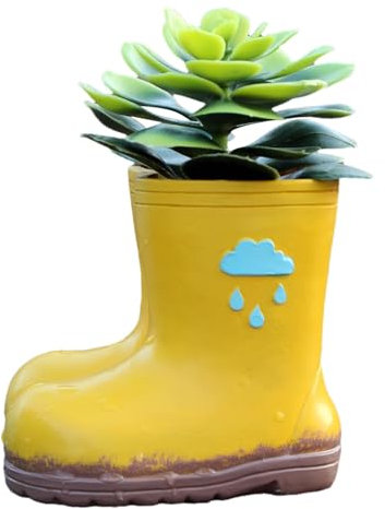Stivali da pioggia, fioriera, dolce ciotola gialla per piante grasse, sacco succoso