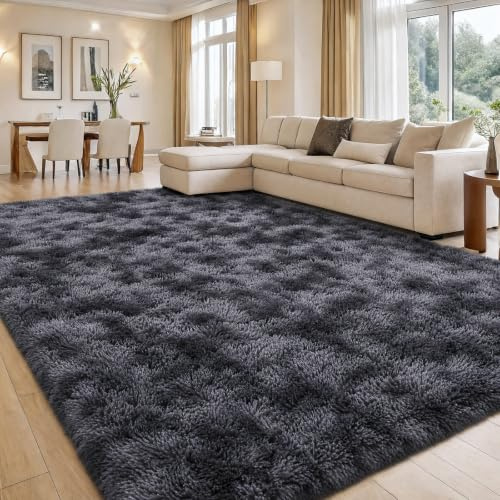 smiry Hochflor Läufer Teppich Wohnzimmer, 60x100cm, Dunkelgrau | Waschbar Anti-Rutsch Moderner Flauschiger Kuscheliger Teppich für Wohnzimmer, Schlafzimmer, Kinderzimmer